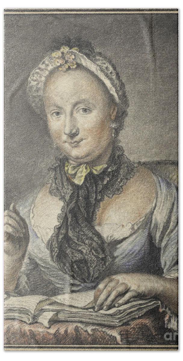  Hand Towel featuring the drawing The Artist's Wife With A Book by Georg Friedrich Schmidt