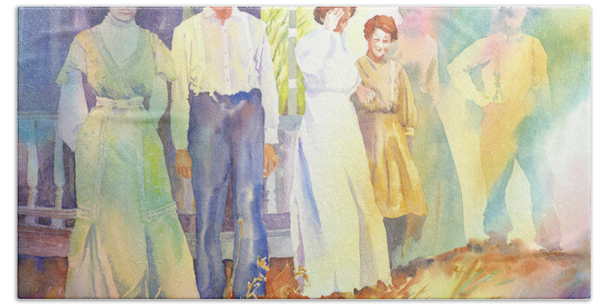 Family Bath Towel featuring the painting The Aunts Come Calling by Tara Moorman