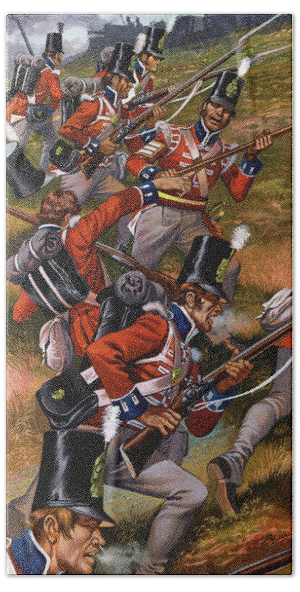 History Bath Towel featuring the painting The Battle Of Corunna by Ron Embleton