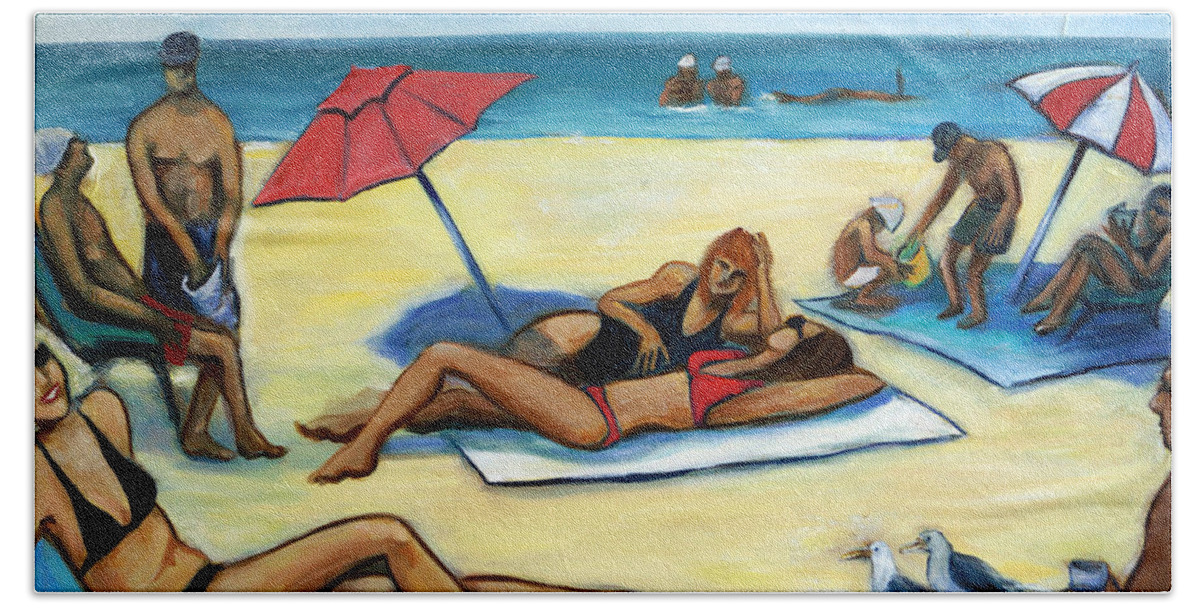 Beach Scene Hand Towel featuring the painting The Beach by Valerie Vescovi