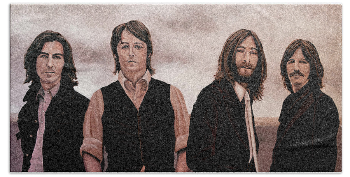 The Beatles Hand Towel featuring the painting The Beatles 3 by Paul Meijering
