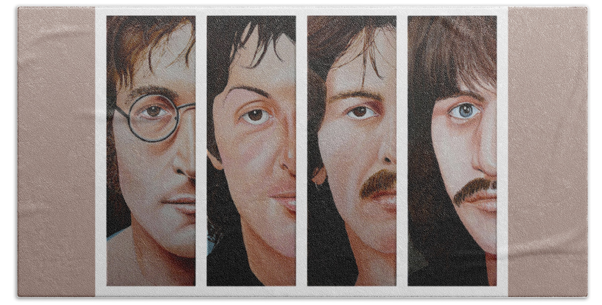 The Beatles Bath Towel featuring the painting The Beatles by Vic Ritchey