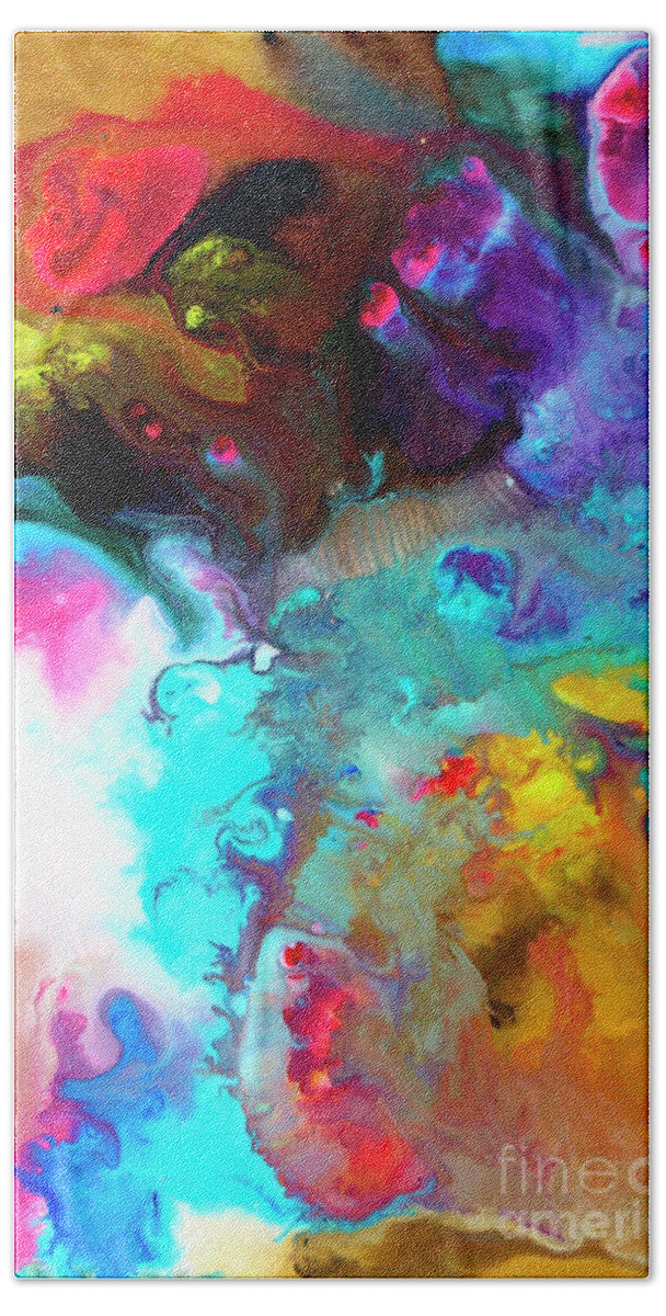 Fluid Art Bath Towel featuring the painting The Beauty of Spring, Canvas Three by Sally Trace