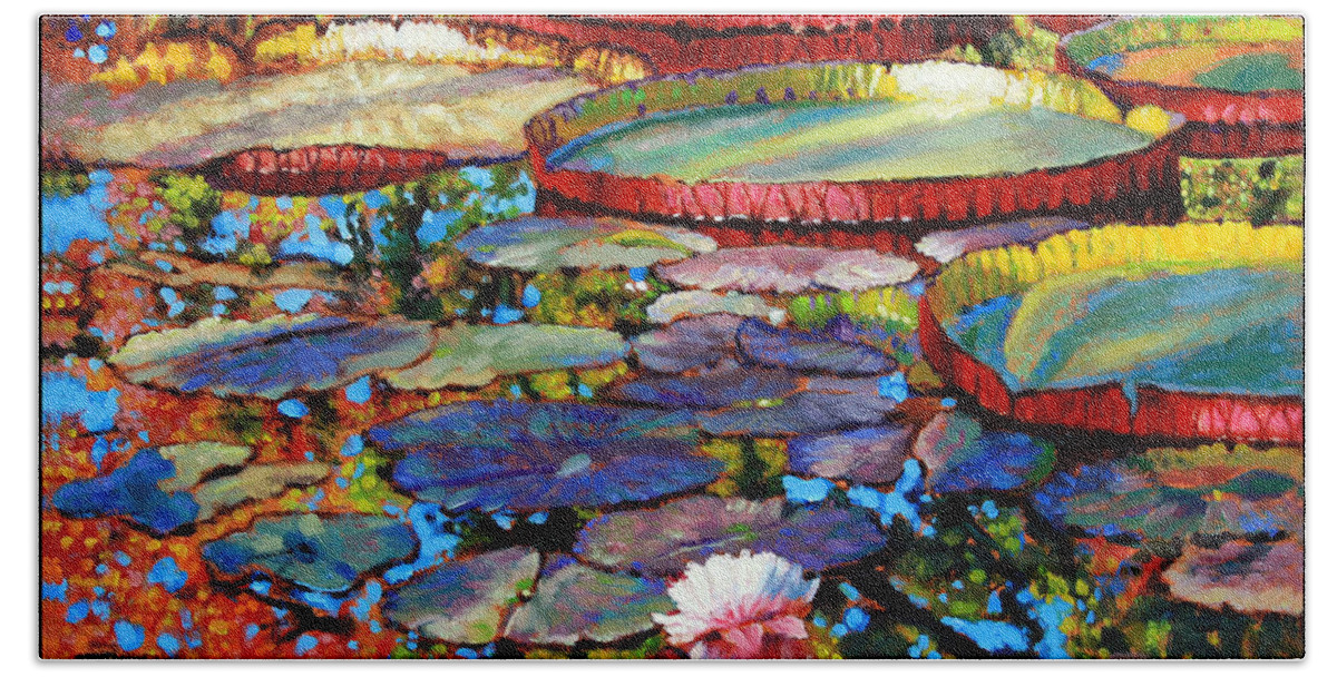 Water Lilies Hand Towel featuring the painting The Beginning of Fall by John Lautermilch