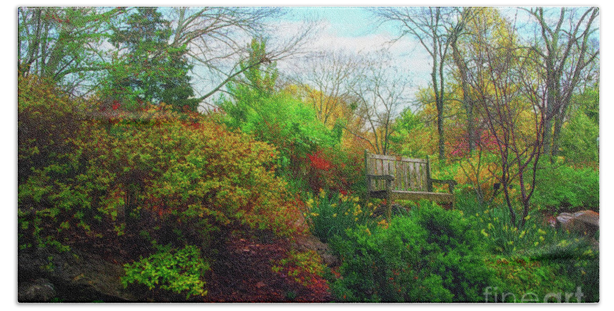 Landscape Hand Towel featuring the photograph The Bench by Geraldine DeBoer