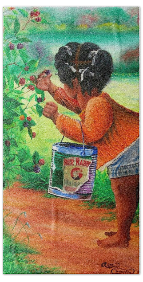 Berry Hand Towel featuring the painting The Berry Girl by Arthur Covington