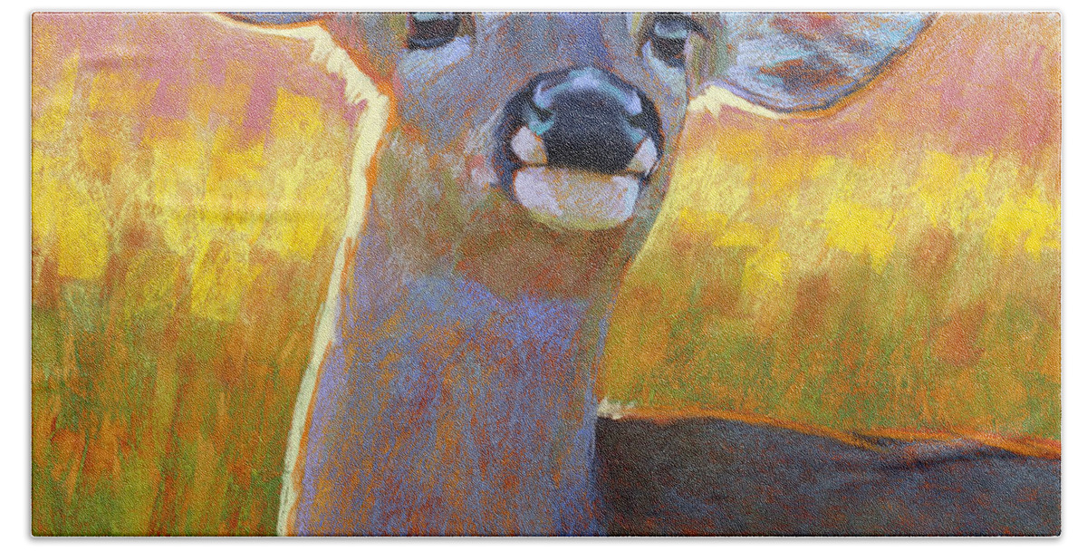 Animals Hand Towel featuring the painting The Better to Hear You With My Dear by Rita Kirkman