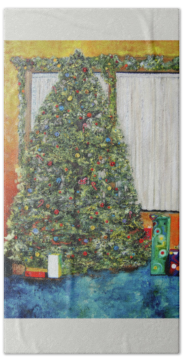 Christmas Tree Bath Towel featuring the painting The Blessing/Tree by Anitra Handey-Boyt