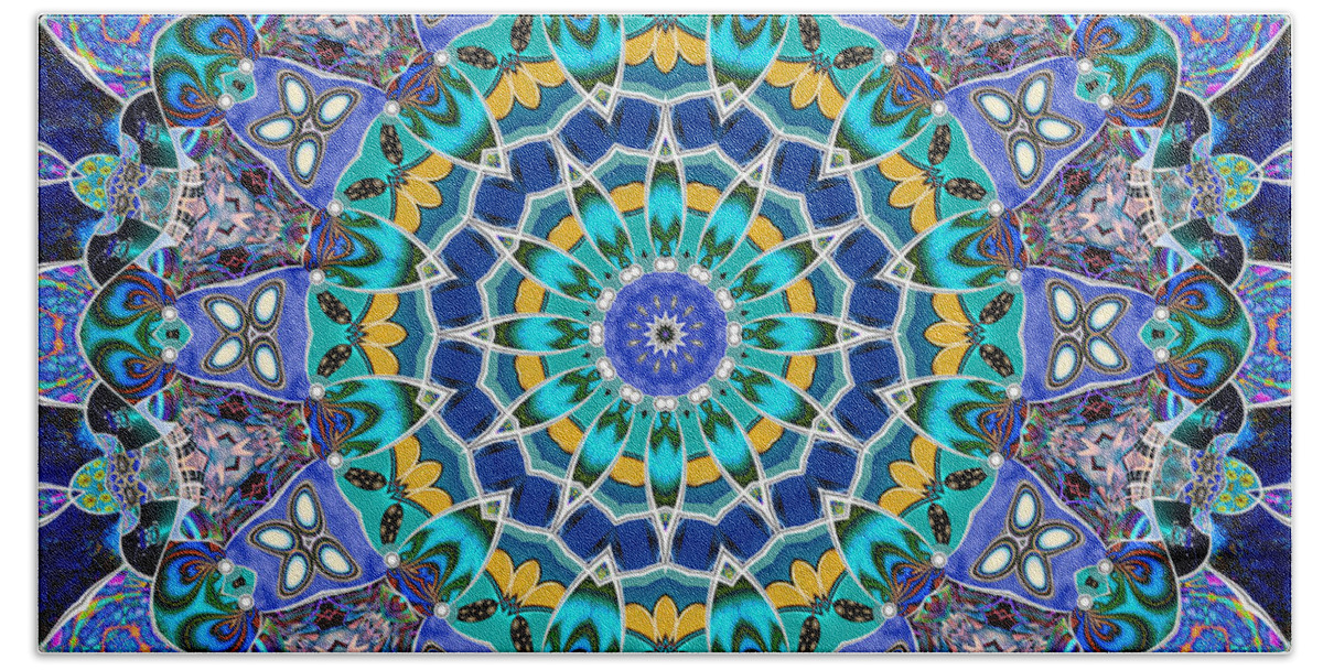 Kaleidoscope Hand Towel featuring the digital art The Blue Collective 04a by Wendy J St Christopher