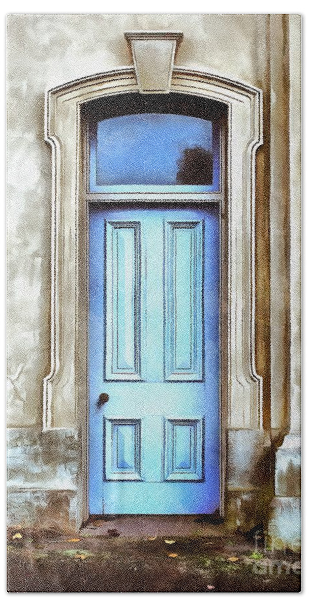 Paint Bath Towel featuring the painting The Blue Door by Edward Fielding
