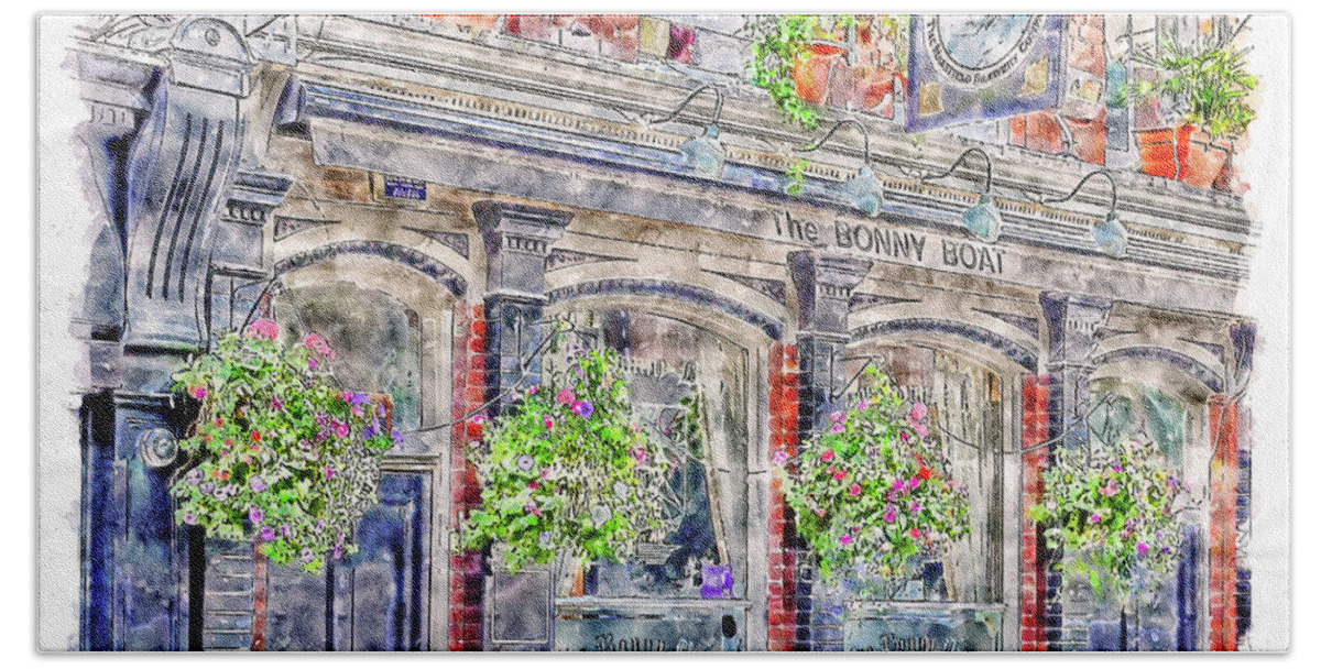 Pub Hand Towel featuring the digital art The Bonny Boat an Historic English Pub by Anthony Murphy