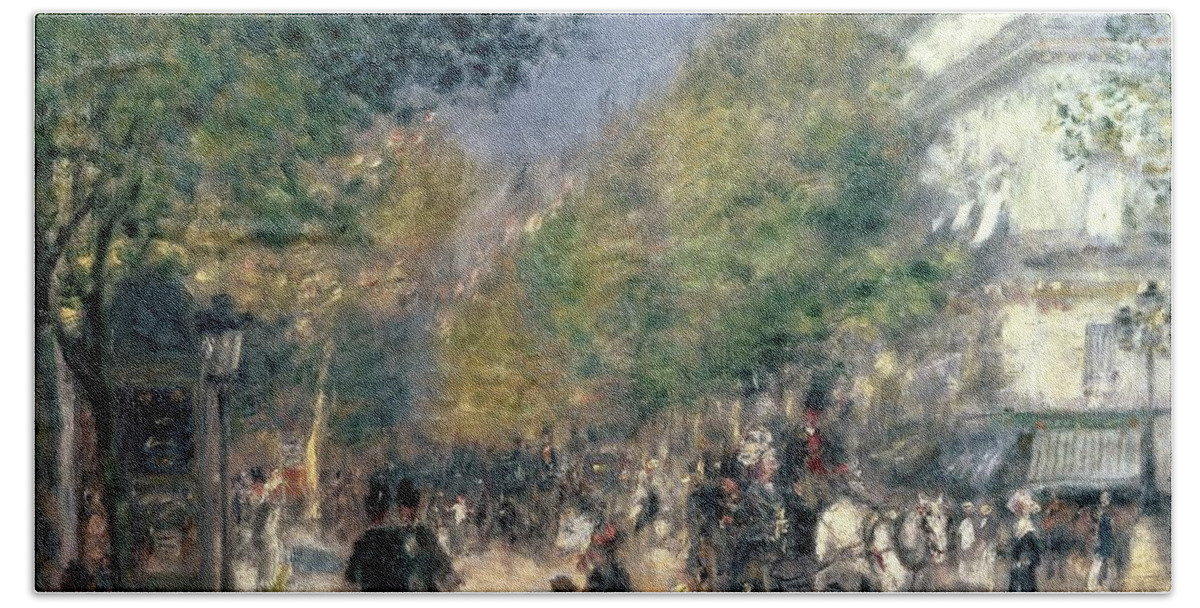 Impressionist; Paris; Haussmann; Street Scene; France; Crt Bath Towel featuring the painting The Boulevards by Pierre Auguste Renoir