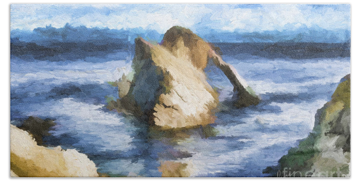 The Bow Fiddle Rock Bath Towel featuring the photograph The Bow Fiddle At Findochty by Diane Macdonald