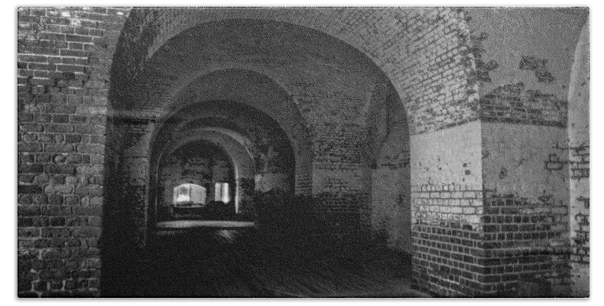 Bricks Bath Towel featuring the photograph The Bricks of Fort Pulaski in Black and White by Greg and Chrystal Mimbs