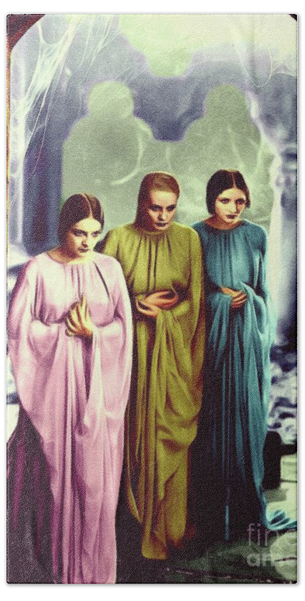 Brides Bath Towel featuring the painting The Brides of Dracula by Esoterica Art Agency