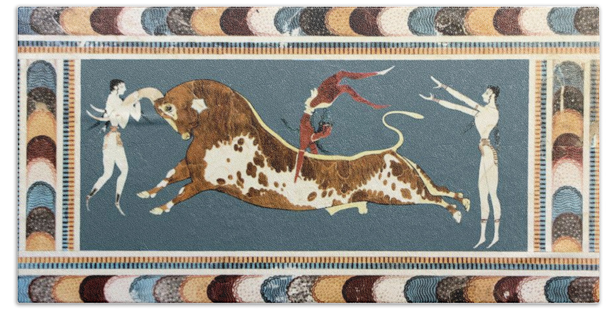 Bull Bath Towel featuring the painting The Bull of Knossos by Unknown