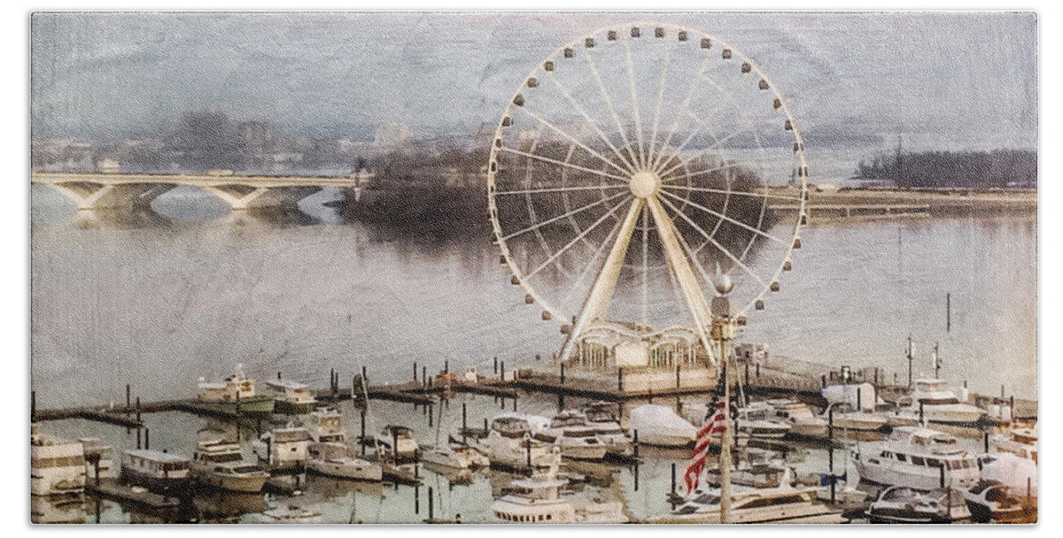 Capital Wheel Hand Towel featuring the photograph The Capital Wheel At National Harbor by Kerri Farley