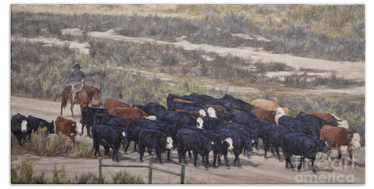 Cattle Bath Towel featuring the photograph The Cattle Drive by Janice Pariza
