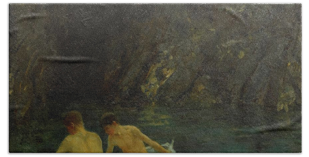 Cavern Bath Towel featuring the painting The Cavern by Henry Scott Tuke