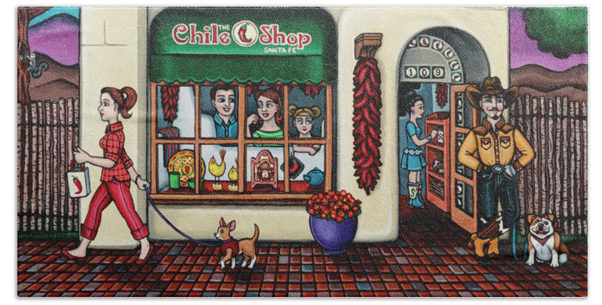 Chile Shop Bath Towel featuring the painting The Chile Shop Santa Fe by Victoria De Almeida