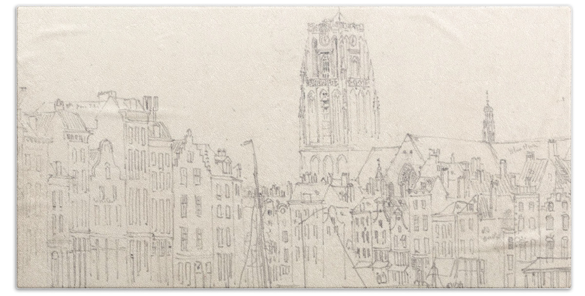 19th Century Art Bath Towel featuring the drawing The Church of St. Lawrence by David Cox