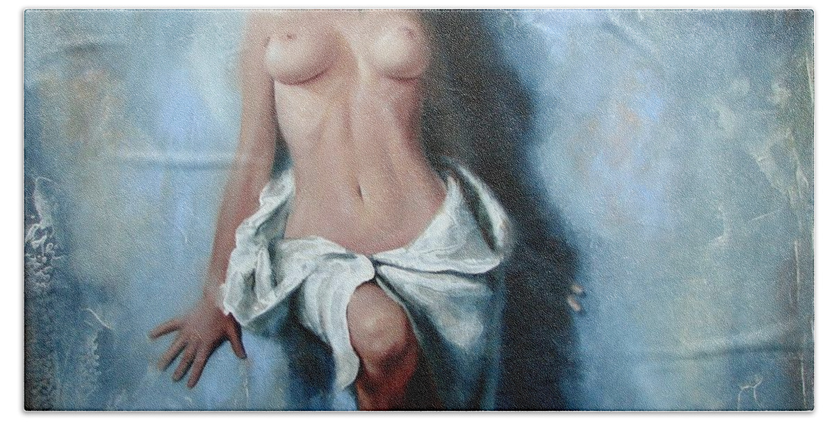Oil Hand Towel featuring the painting The cold senses by Sergey Ignatenko