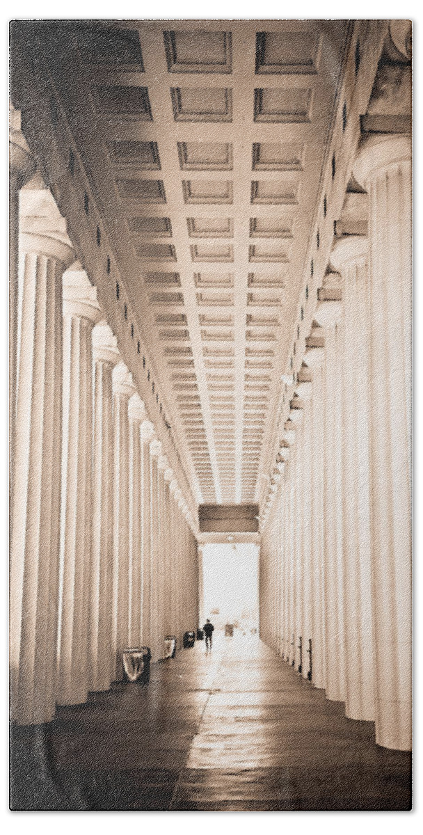 Bears Hand Towel featuring the photograph The Columns at Soldier Field by Anthony Doudt