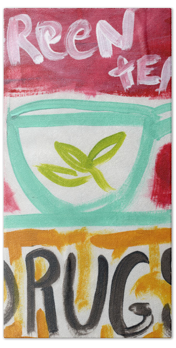 Green Tea Bath Towel featuring the painting The Common Cure- Abstract Expressionist Art by Linda Woods