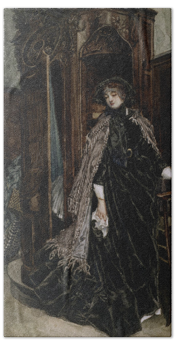 19th Century Art Bath Towel featuring the painting The Confessional by James Tissot