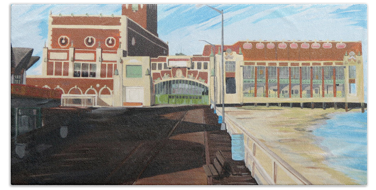 Asbury Art Bath Towel featuring the painting The Convention Hall Asbury Park by Patricia Arroyo