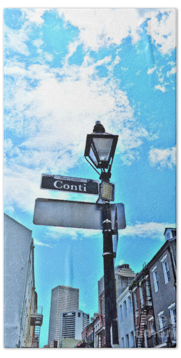Conti Hand Towel featuring the photograph The Corner of Conti by Frances Ann Hattier