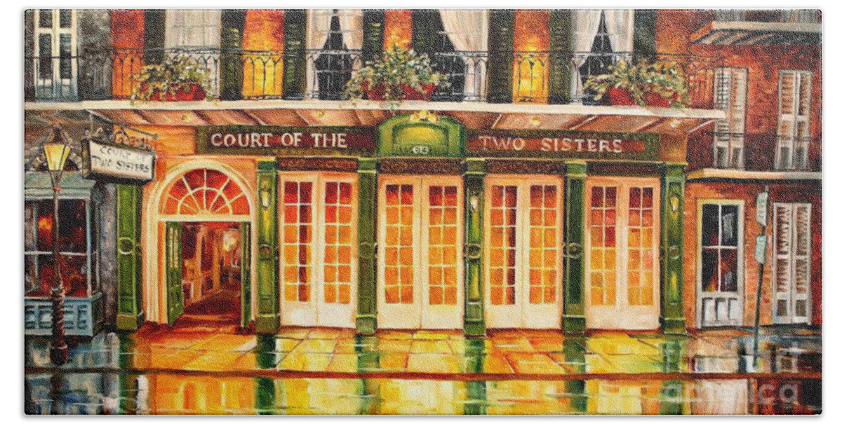 New Orleans Hand Towel featuring the painting The Court of Two Sisters on Royal by Diane Millsap