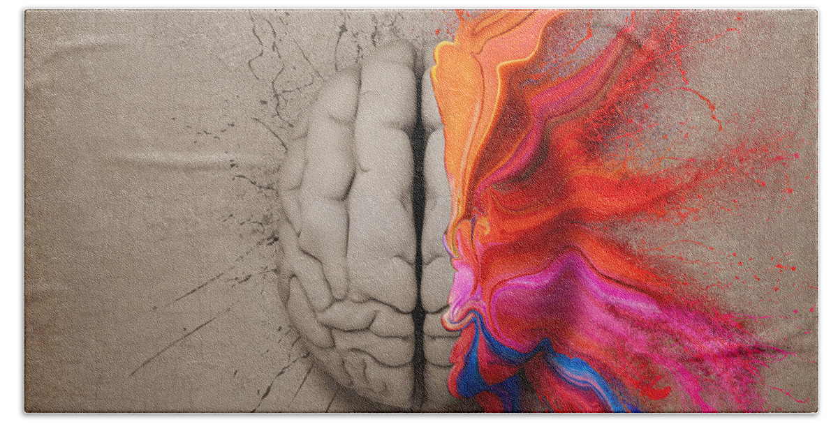 Brain Hand Towel featuring the digital art The Creative Brain by Johan Swanepoel