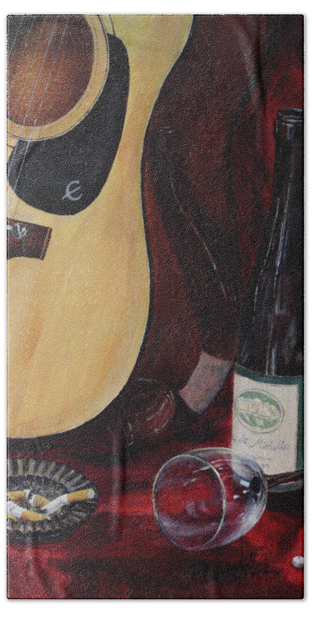 Guitar Hand Towel featuring the painting The Dark Times by Kim Lockman