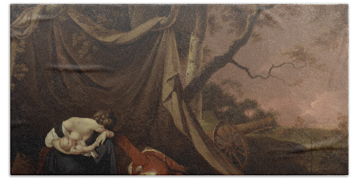 Joseph Wright Bath Towel featuring the painting The Dead Soldier by Joseph Wright