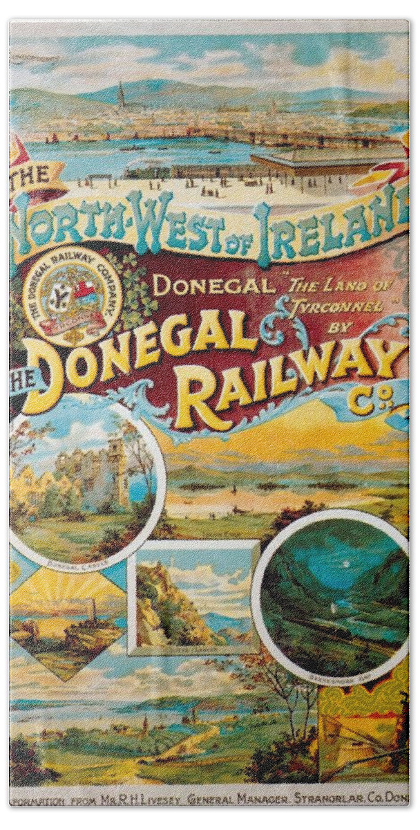 Donegal Railway Hand Towel featuring the mixed media The Donegal Railway - North West of Ireland - Retro travel Poster - Vintage Poster by Studio Grafiikka