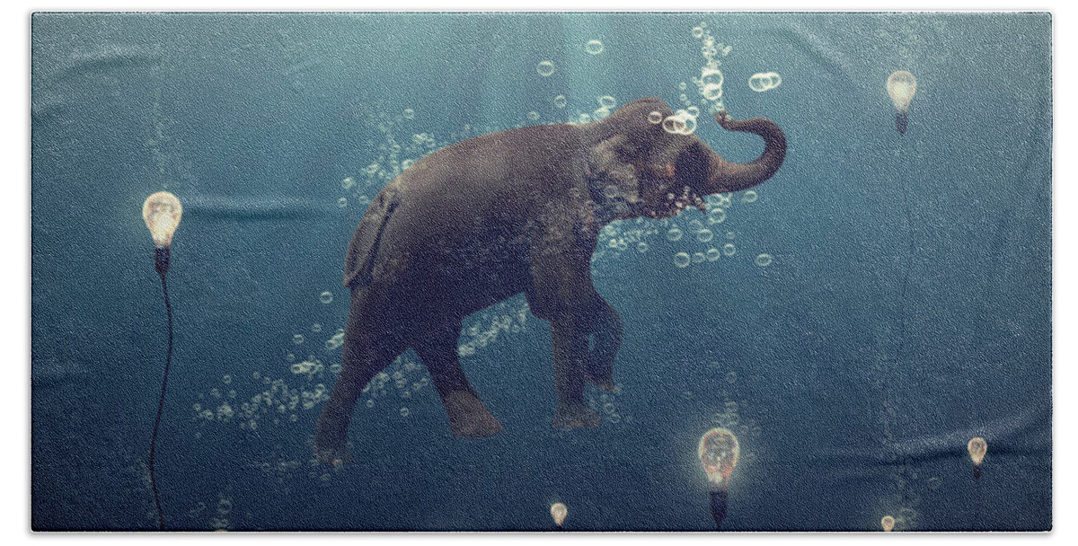 Elephant Bath Towel featuring the photograph The dreamer by Martine Roch