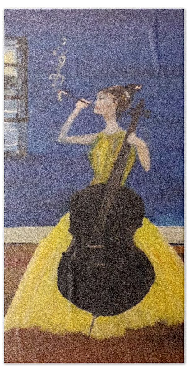 Woman In A Yellow Dress Bath Towel featuring the painting The Dress Rehearsal by Denise Morgan