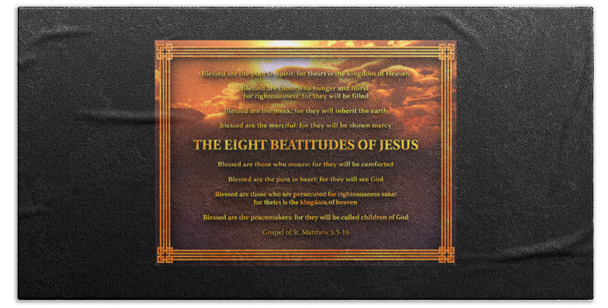Bible Hand Towel featuring the digital art The Eight Beatitudes of Jesus by William Ladson