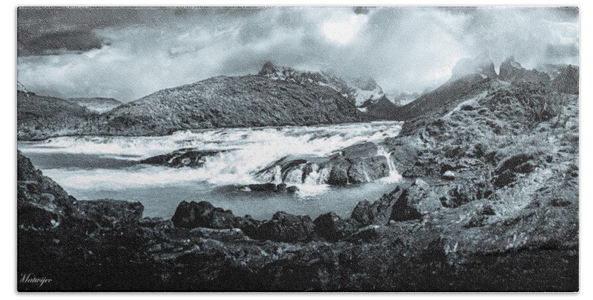 Waterfall Bath Towel featuring the photograph The Falls in Black and White by Andrew Matwijec