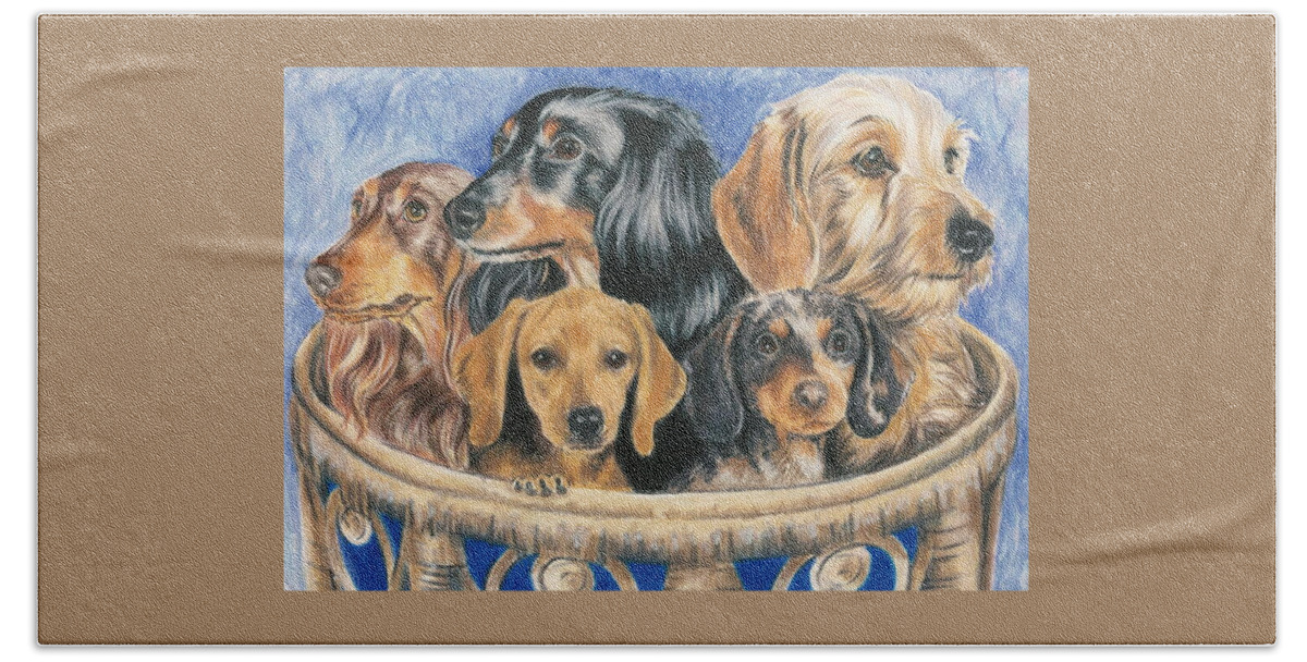Dog Hand Towel featuring the drawing The Family by Barbara Keith