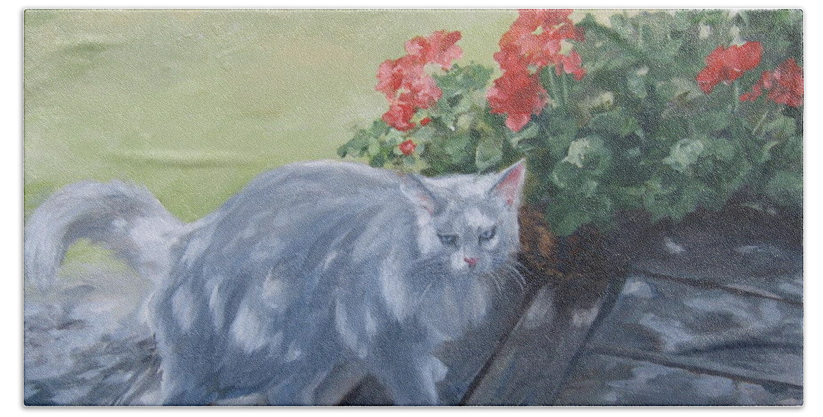 Cat Hand Towel featuring the painting A Feral Cloud by Connie Schaertl