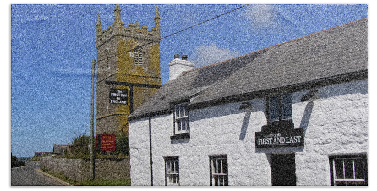 Cornwall Hand Towel featuring the photograph The First and Last Inn in England by Terri Waters