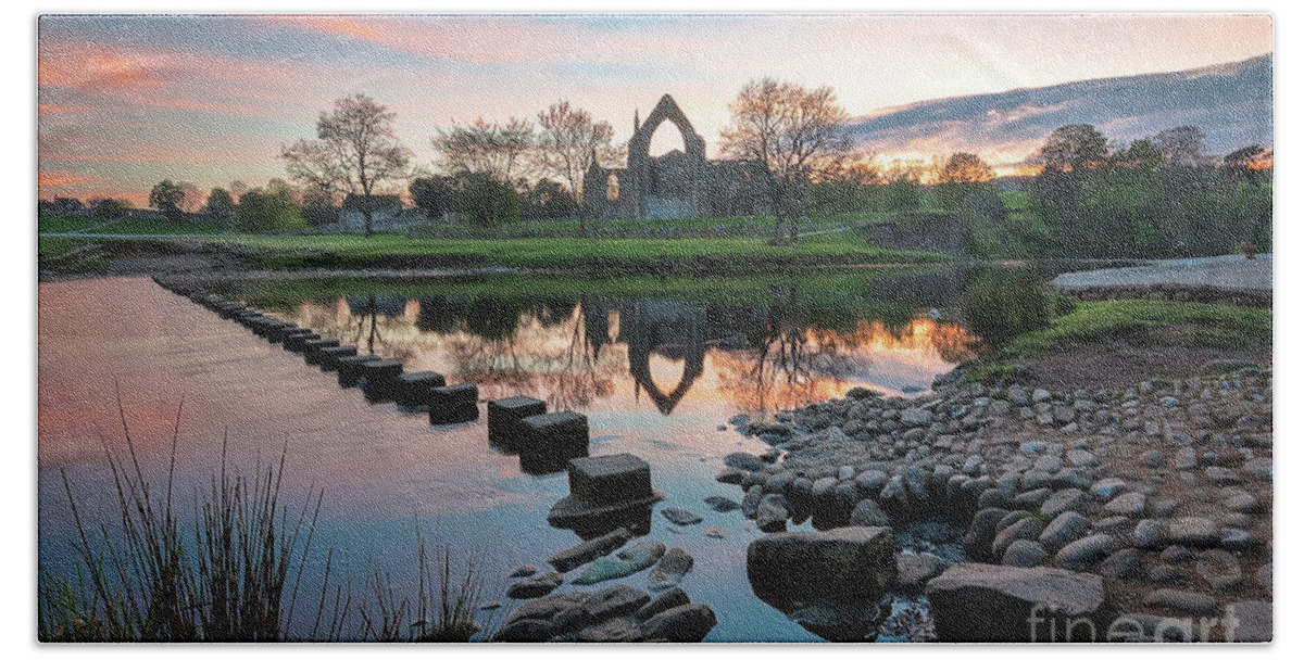 Bolton Abbey Bath Towel featuring the photograph The first sunset in May by Mariusz Talarek