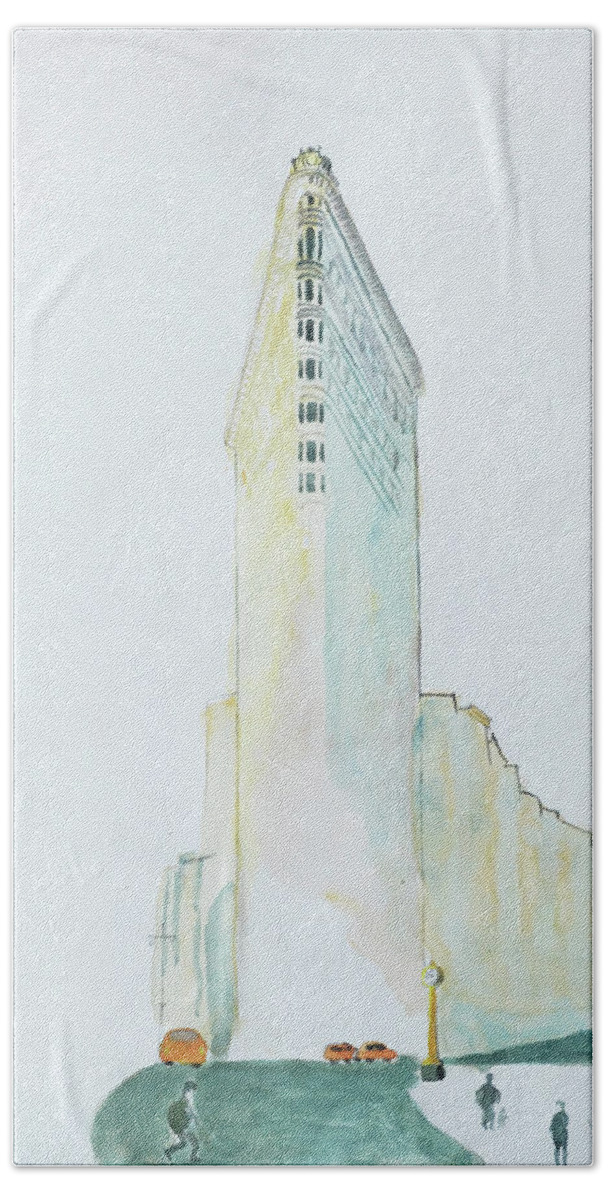 The Flatiron Building Hand Towel featuring the painting The Flat Iron Building by Keshava Shukla