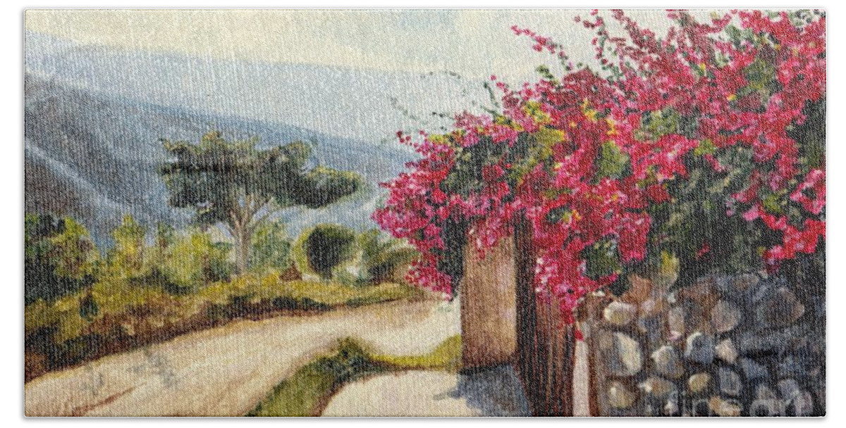 Acrylic Hand Towel featuring the painting The Flowered Path by Daniela Easter