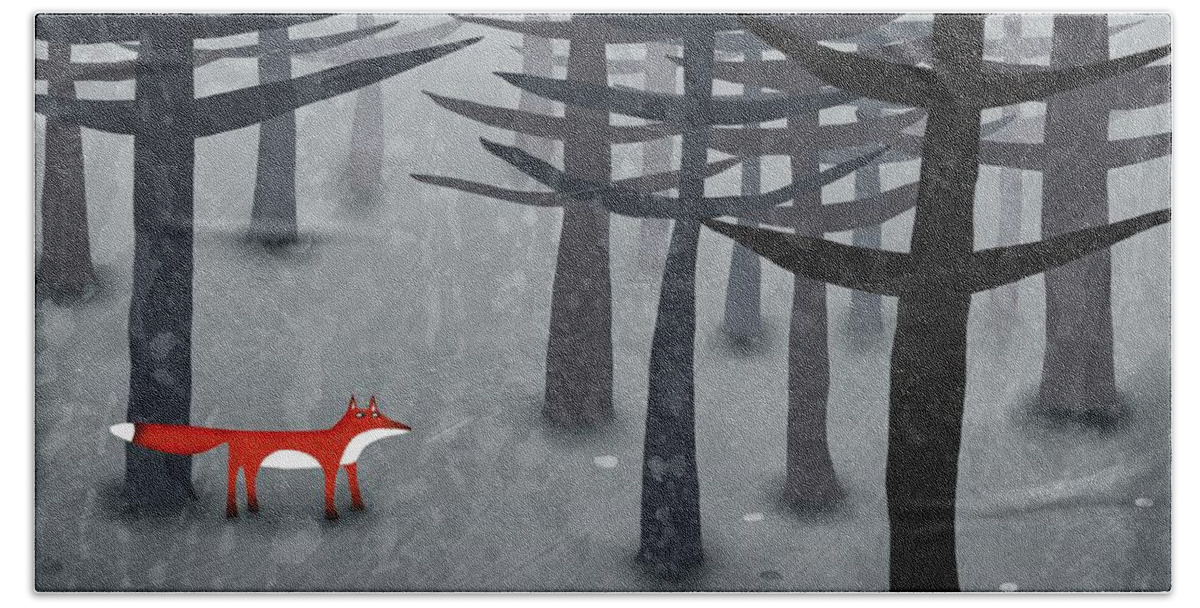 #faatoppicks Hand Towel featuring the painting The Fox and the Forest by Nic Squirrell