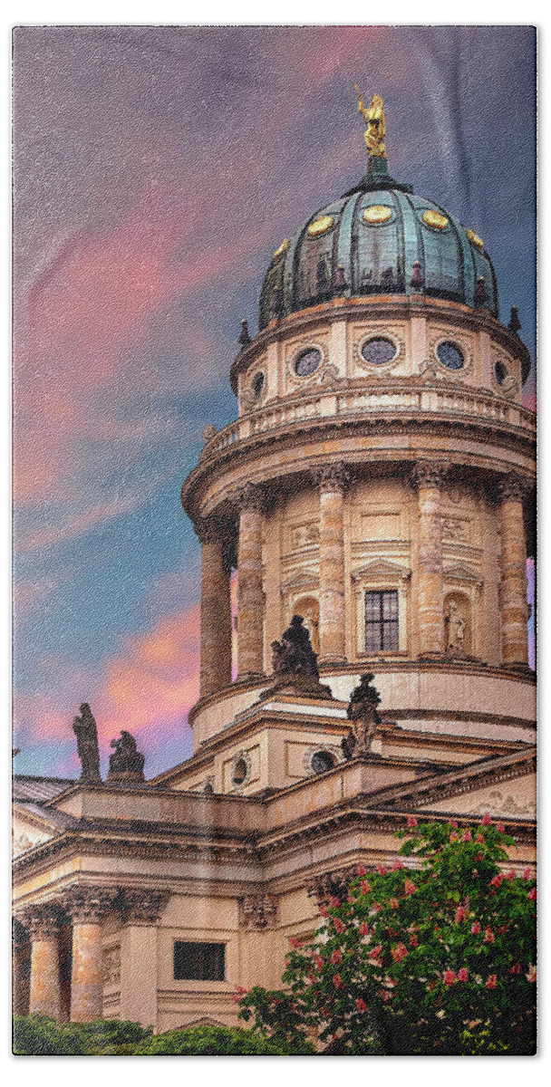 Endre Bath Towel featuring the photograph The French Church in Berlin 2 by Endre Balogh