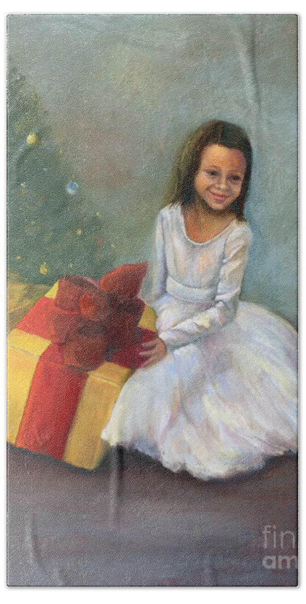 Portrait Hand Towel featuring the painting The Gift by Marlene Book