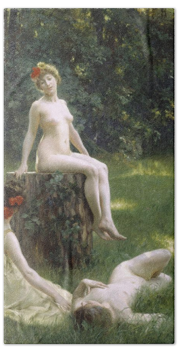 Glade Female Bath Towel featuring the painting The Glade by Julius Leblanc Stewart